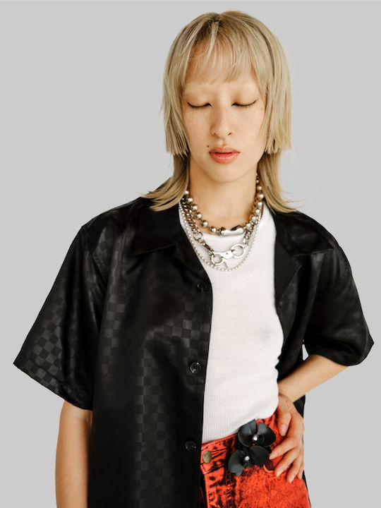 Shirt Short-sleeved Shirt Checked Black