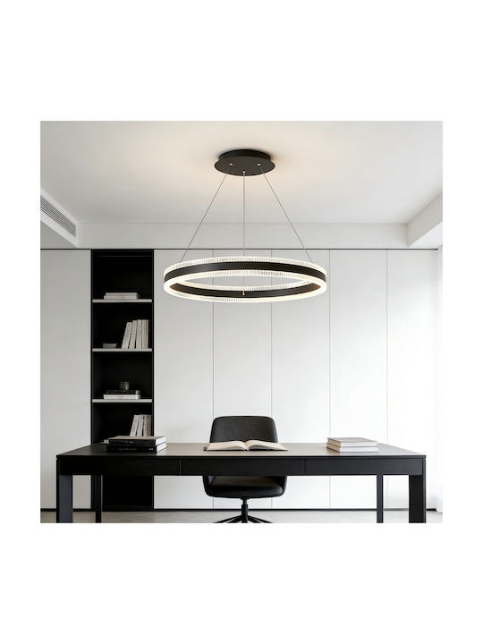 Adjustable Pendant Light Black with Crystals 60x60cm