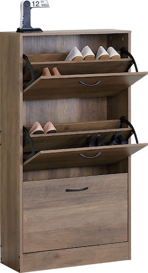 Παπουτσοθήκη Ξύλινη Zefiros 3 Πόρτες Walnut 60x24x116εκ Mdf Μελαμίνη