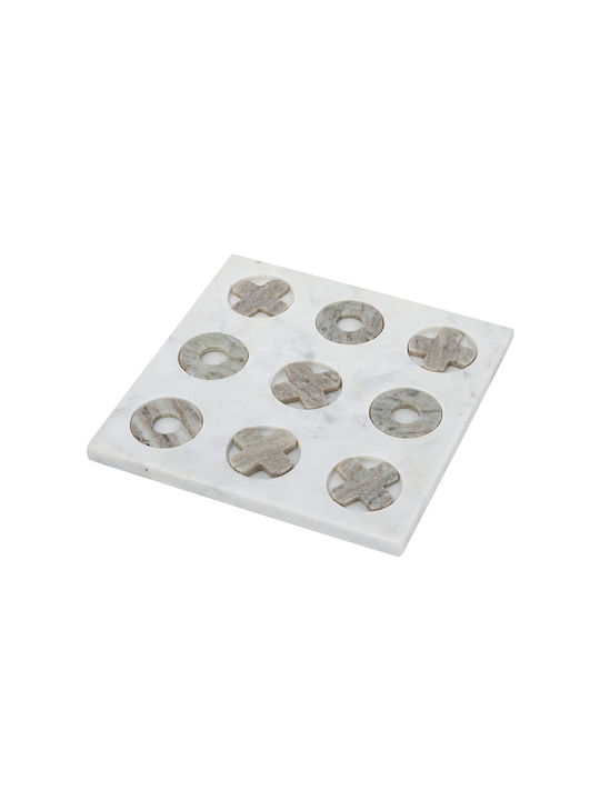 Artekko Tic Tac Toe Gray Marble Decorative Tic Tac Toe White Base 23x23x1.5 Cm