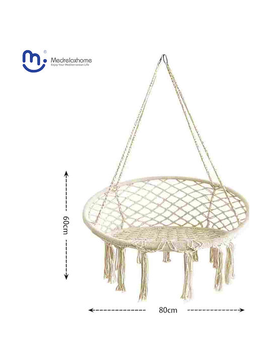 Medrelaxhome Leagăn Suspendat Din Sfoară (40% Bumbac & 60% Poliester) Cu Cadru Metalic D60*L80*Î40cm 1 Buc.