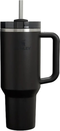Stanley Quencher H2.0 FlowState Handled Tumbler Θερμός Ανοξείδωτο BPA Free 1.18lt Black με Καλαμάκι και Λαβή