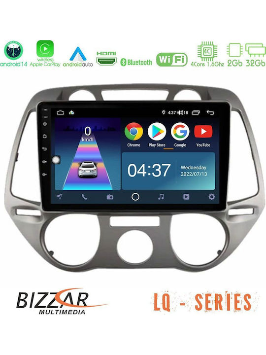 Bizzar Auto-Audiosystem für Hyundai i20 2009-2012 mit A/C (Bluetooth/USB/WiFi/GPS/Apple-Carplay/Android-Auto) mit Touchscreen 9"