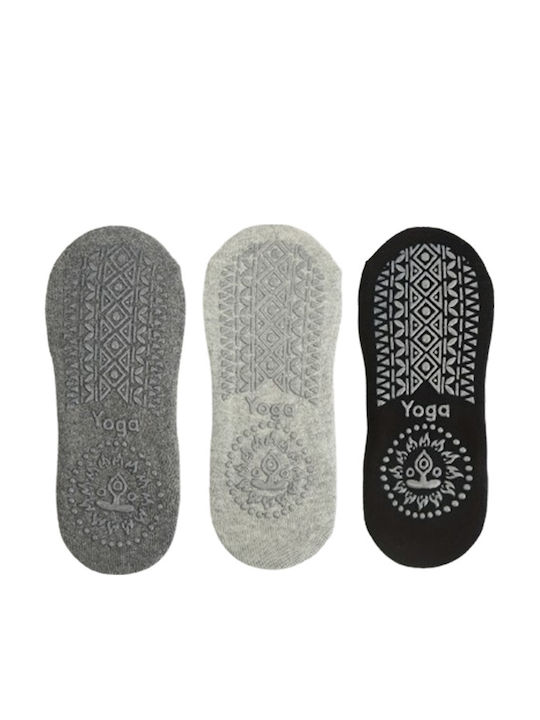 Șosete Antiderapante Yoga Pilates Set 3 Bucăți Negru Gri Antracit