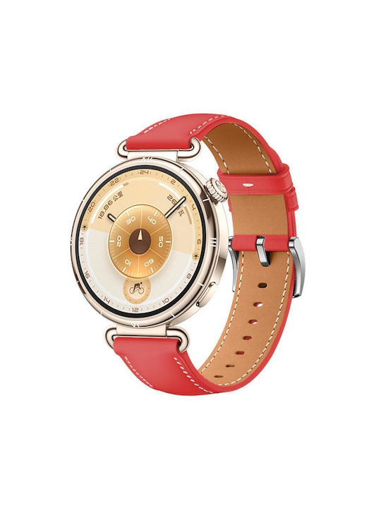 Сребриста Ключалка Оригинална Кожена Каишка Huawei Watch GT 6 41mm GT 5 41mm GT 4 41mm Червена