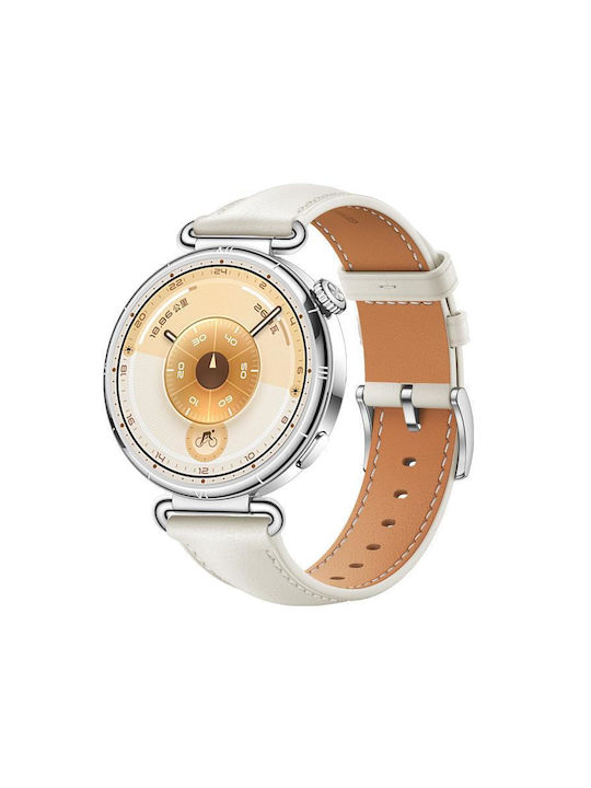 Weiches Lederarmband Silber Schnalle Huawei Watch GT 6 41mm GT 5 41mm GT 4 41mm Weiß