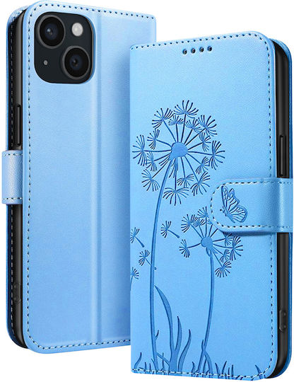 Zanaé Wallet Case Iphone 15 Premium Design Flowers Butterfly Light Blue