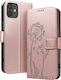 Zanaé Brieftasche Hülle iPhone 12 12 Pro Premium Design Blumen Schmetterling Rose Gold