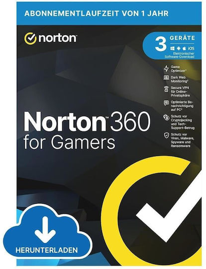 Norton 360 for Gamers pentru 3 Dispozitive și 1 An de Utilizare (Licență Electronică)