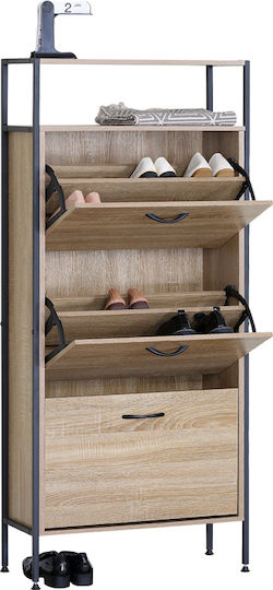 Παπουτσοθήκη Μέταλλο-ξύλο Metalwood-60 3 Πόρτες 1 Ράφι Sonoma 63x24x140,5εκ Mdf Μελαμίνη Μαύρο Μεταλλικό Σκελετό