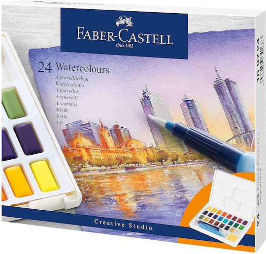 Faber-Castell In Pans Set of Watercolours Green with Brush 24pcs