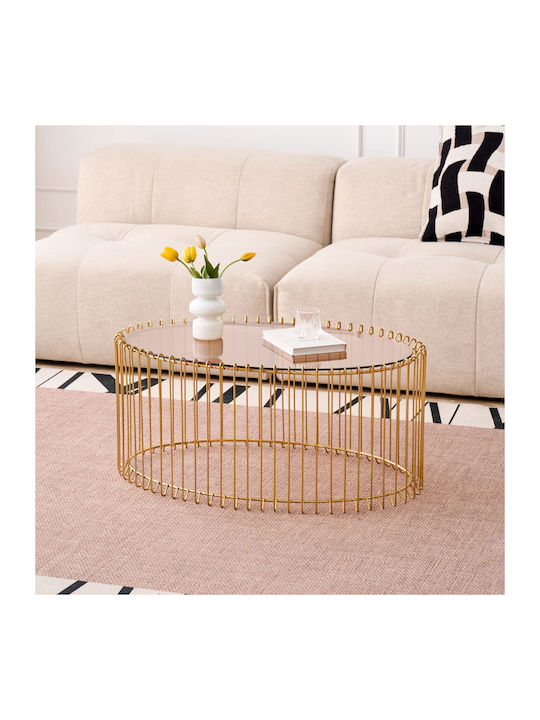 Round Central Coffee Table Temporal Oval Glass Gold W90xL60xH40.5cm