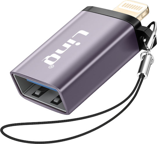 Linq Otg Usb Femelă La Lightning Adaptor Mascul Carabinier Șnur Gri