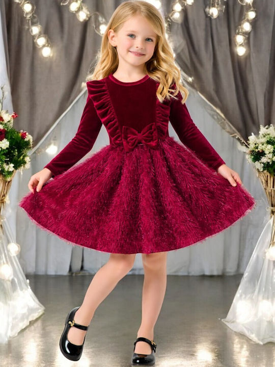 Children's Dress Long Sleeve Velvet Bordeaux