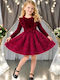 Children's Dress Long Sleeve Velvet Bordeaux