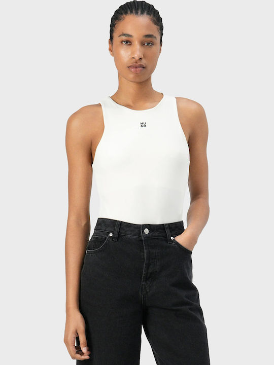 Hugo Stretch-Jersey Damen-Bodysuit Gestapeltes Logo Dasiel Weiß Damen-Top Weiß 50545196-100