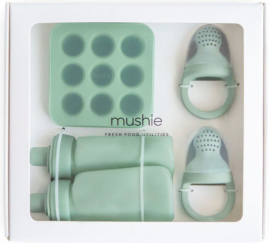 Mushie Feeding Set made of Silicone Blue 5pcs for 6+ months