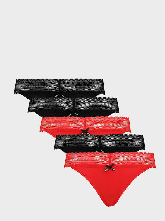 Five Lace Γυναικεία Slip MultiPack με Δαντέλα Red