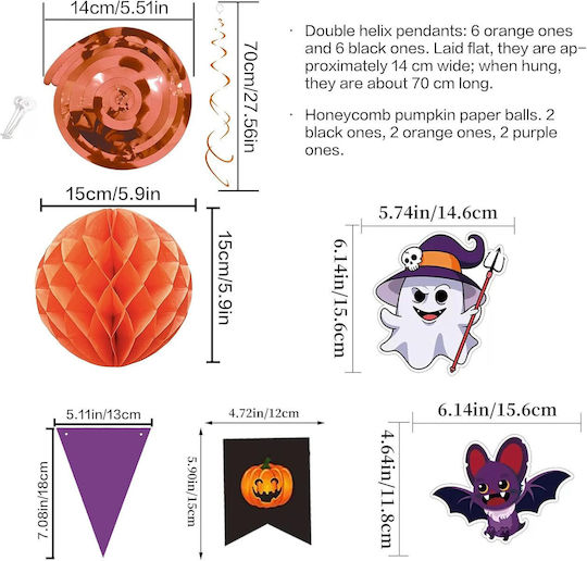 Set De Decorare Pentru Petrecere Halloween Fantomă Dovleac Ghirlandă 21 Bucăți