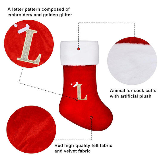 Large Christmas Stocking 45 Cm Red Christmas Letter L