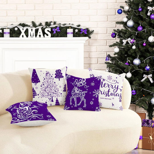 Miaikoe Set 4 Christmas Decorative Pillowcases 55x55 Cm Purple White