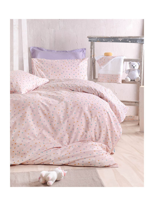 Rythmos Tiny Heart Подредба Покривало Единично Памук Сомон 160x240см 2бр