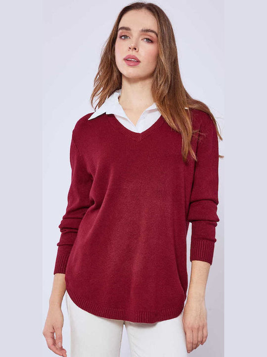 Celestino Bluza Damă Guler Cămașă Burgundy