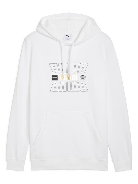 PUMA Logo Φούτερ με Κουκούλα Λευκό