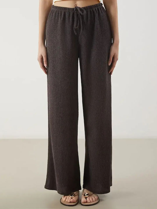 Damen Stoff Hose mit Gummizug Dark Brown