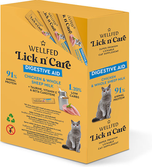 Wellfed Lick N' Care Cat Treats with Chicken for Cat 24pcs 15gr Purée Digestive Aid