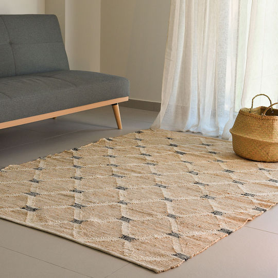 Ravelia Chainlink Rectangular Summer Wicker Rug Black 140x200cm