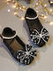 Kids Leather Ballerinas with Adjustable Metal Clasp Black