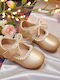 Kids Leather Ballerinas with Hoop & Loop Closure Gold