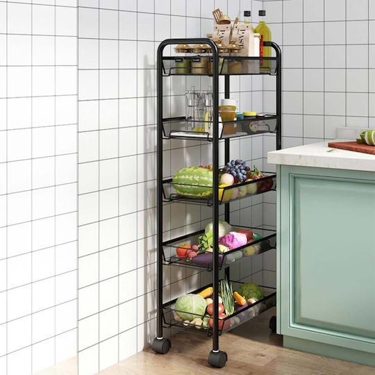 Bakaji Plastic Kitchen Trolley 5 Tiers Black 44x26x104cm