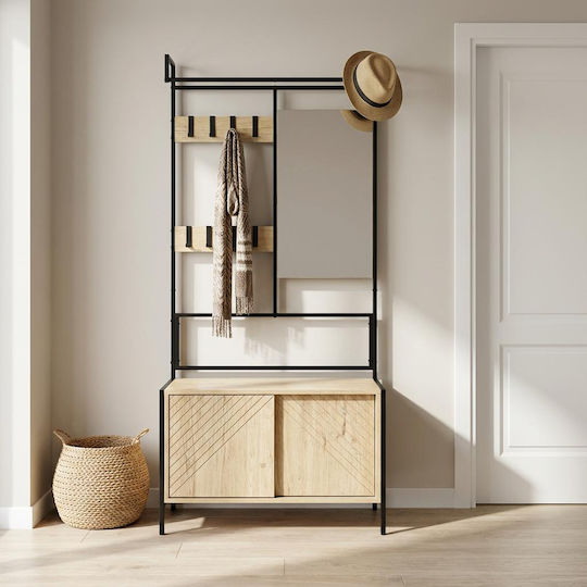 Nobile Mobilier de Intrare cu Oglindă / Cuier & Bancă Natural 80x35x172cm Nobile Mobilier de Intrare cu Oglindă / Cuier & Bancă Natural 80x35x172cm