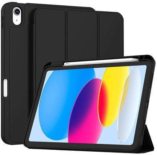 Jteach Slim Tpu Back Trifold Stand Book Cover Case Pencil Holder Ipad A16 11th/10th Generation 2025/2022 Black