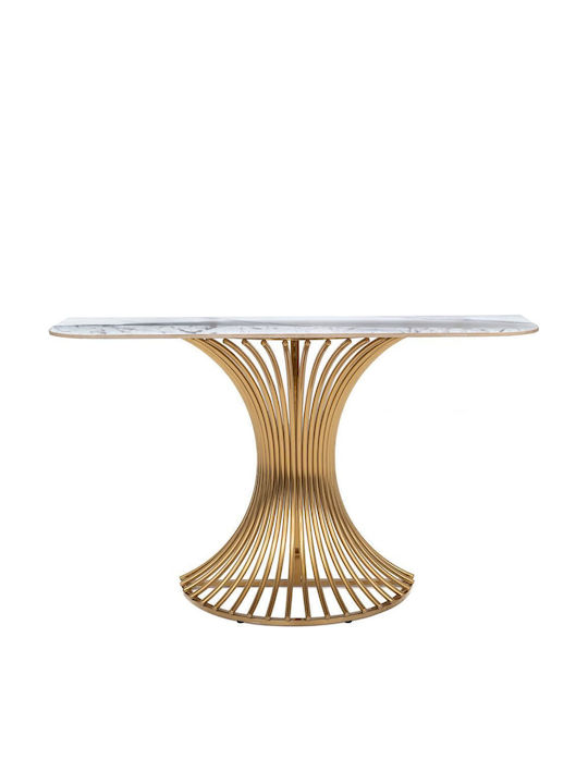 Console Table Metal with Marble Surface Gold, White L130xW40xH80cm