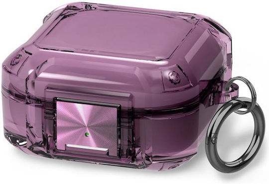 Galaxy Buds Live Pro 2 2 Pro Fe Husă Protectoare Transparentă cu Airbag pe Patru Colțuri, Cataramă Metalică Antishoc, Transparent Violet