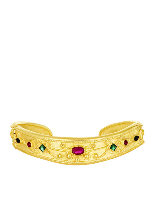 Damentaschenarmband Handschelle mit Byzantinischem Design aus Silber Vergoldet mit Zirkon 17cm