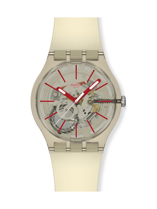 Swatch Swatch Γυναικείο Ρολόι Μπαταρίας με Μπεζ Καουτσούκ Λουράκι