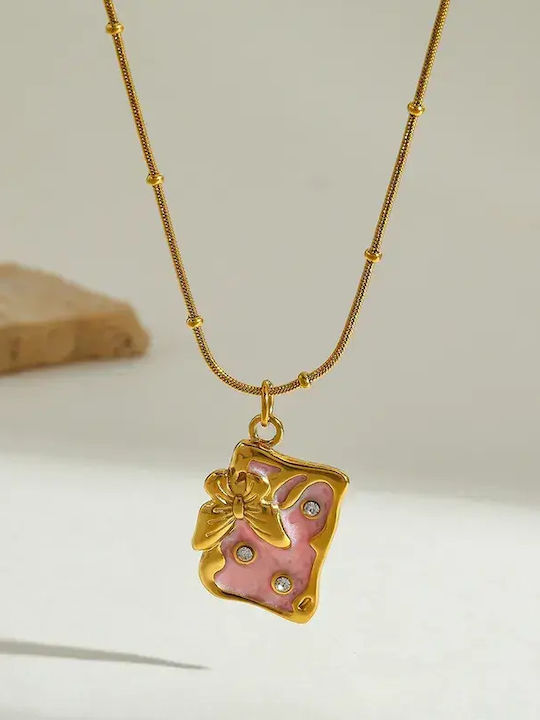Necklace with design Butterfly from Gold Plated Steel with Zircon