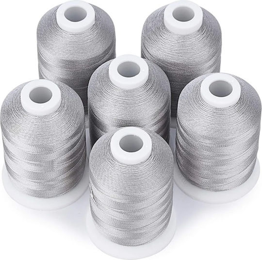 Embroidery Threads Set 6 Spools 1000 M Silver Colour