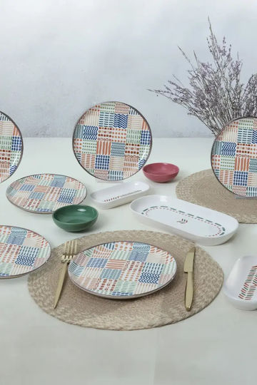 SteweHome Breakfast Dinnerware Set 13 Pieces Ceramic Patchwork Multicolour 28x28cm