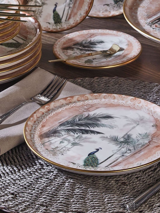 19-Piece Stoneware Porcelain Peacock Garden Dinnerware Set for 6 People 24x24cm