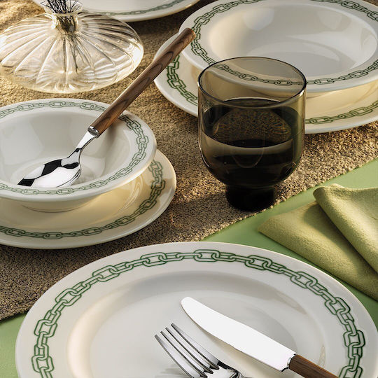 24-Piece Porcelain Dinnerware Set Green Pattern for 6 People 26x26cm