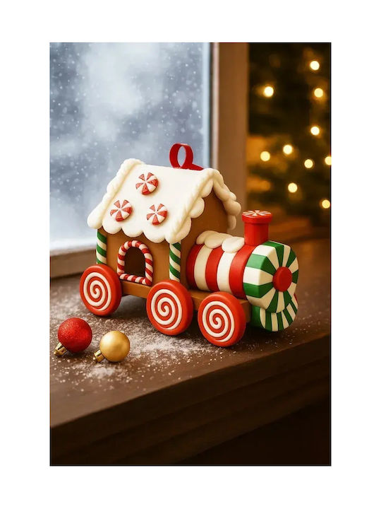 Ornament De Crăciun Trenuleț Kurabie Iluminat Alb-Verde 9x8cm