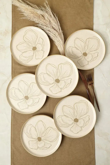 SteweHome Ceramic Nordic Serving Plates Beige Set 6 Pieces 22x22cm