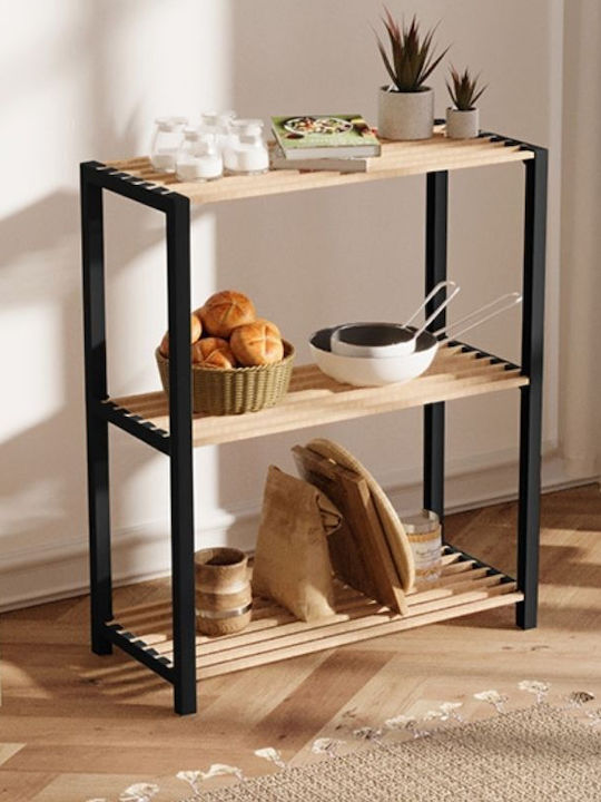 FixWood Ραφιέρα Κουζίνας Ξύλινη 3 Θέσεων Μαύρη 65x29x78cm