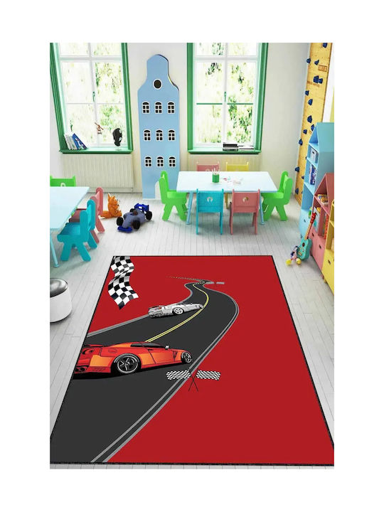 Kids Rug Racing Red Background Sports Cars 100cmx180cm