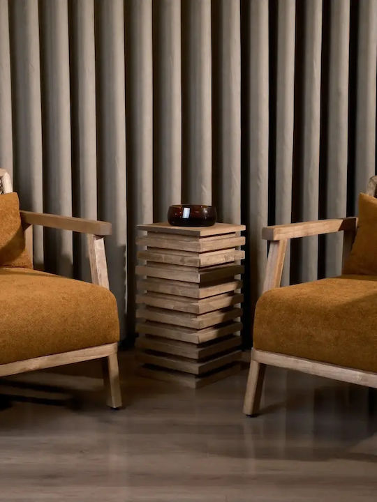 SteweHome Sitting Set Caramel – 2 Armchairs Auxiliary Table Bookcase 55x60x41cm